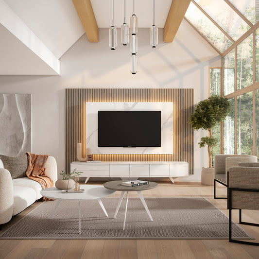 RODRI DISEÑO Mueble TV DINÁMIKA CURVO/2C+4P/240/Roble-Blanco