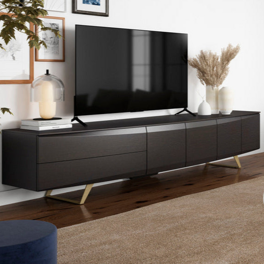 RODRI DISEÑO Mueble TV DINÁMIKA CURVO/2C+4P/240/Madera Negro/Patas Metálicas