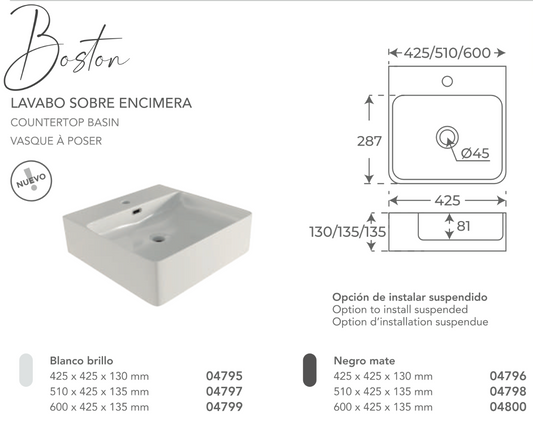 Fossil Natura Boston Lavabo Sobre Encimera 4800 Negro Mate