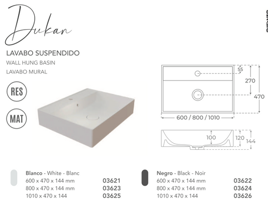 Fossil Natura Dukan Lavabo Suspendido 3626 Negro Mate