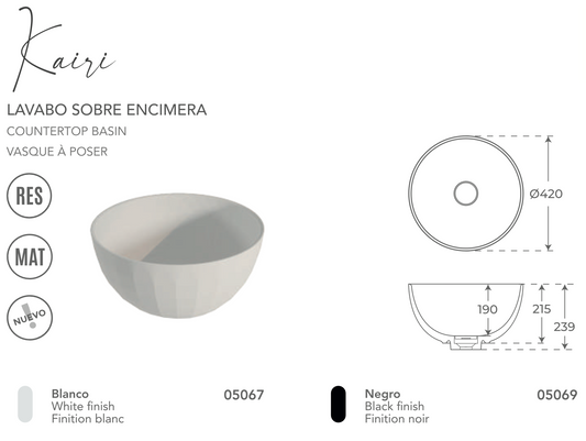 Fossil Natura Kairi Lavabo Sobre Encimera 5069 Negro Mate