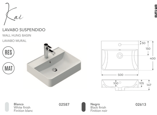 Fossil Natura Kai Lavabo Suspendido 2613 Negro Mate