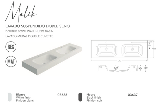 Fossil Natura Malik Lavabo Doble Suspendido 3637 Negro Mate