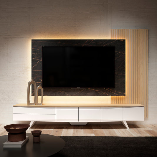 RODRI DISEÑO Mueble TV DINÁMIKA CURVO/2C+4P/240/Roble-Blanco