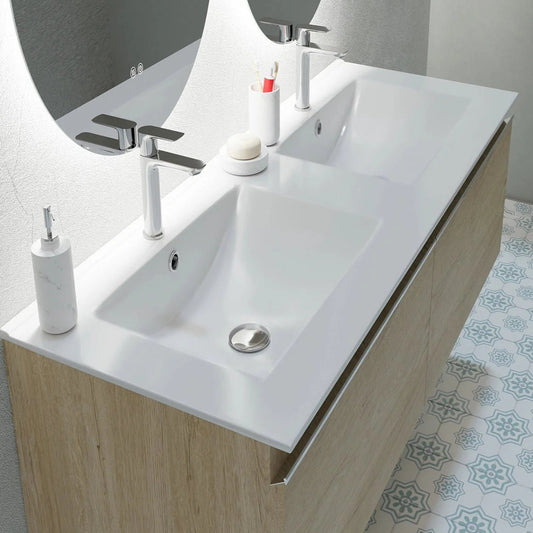 Fossil Natura Qoor Lavabo Doble Sobre Mueble 180 Blanco Brillo